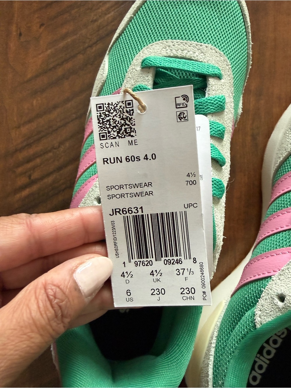 adidas Mint Green and Pink RUN 60s Casual Trainers - Picture 3 of 4